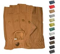 German Wear Guantes de conducir de medio dedo sin dedos para automovilista, guantes de cuero para conducir, caramelo, 10=XL