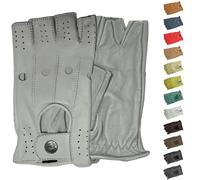 German Wear Guantes de conducir de medio dedo sin dedos para automovilistas, guantes de cuero, gris, 10=XL