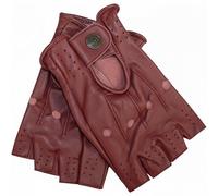 German Wear Guantes de conductor de medio dedo sin dedos, guantes de cuero para automovilista, borgoña, 9=L