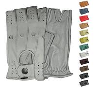 German Wear Guantes de cuero para conducir de media dedo, guantes sin dedos para automovilista, gris, 11=XXL