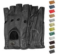 German Wear Guantes de media dedo para conducir, guantes de cuero para automovilista, Negro , 10=XL