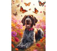 German Wirehaired Pointer in a field of colorful flowers Notebook - Large 6 x 9 inches - 127 Pages