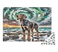 German Wirehaired Pointer Rompecabezas de Papel Perro Mestizo en Plaza del Pueblo al Atardecer, Set de Regalo de Amigo Invisible Estimulante Mental 52x38cm/1000 Piezas