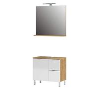Germania Baño 8341-552 GW-Mauresa - Mueble de baño con Espejo y Lavabo (Efecto Roble), Color Blanco y Negro