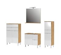 Germania GW-Maurea 8340-552 - Juego de 4 Piezas para baño (Mueble para Debajo del Lavabo, Espejo, cómoda y Armario), diseño de Roble, Color Blanco y Negro