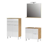 Germania GW-Maurea 8343-552 GW - Mueble de baño (Mueble bajo Lavabo, Espejo y cajonera, Acabado de Roble), Color Blanco y Negro