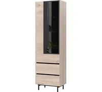 Germania Vitrina 1267-627 GW-Cantoria, en Roble/Negro, con una Puerta y Dos cajones, Puerta con Inserto de Cristal, 64 x 206 x 40 cm (Ancho x Alto x Profundidad)