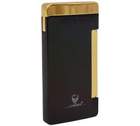 GERMANUS Mechero plano Jetflame con llama plana, Encendedor Cerilla, color negro y dorado