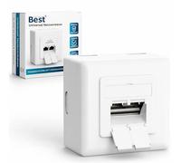 Germany B.e.s.t 1 x enchufe universal LAN CAT 6a para montaje en superficie y empotrado EIA/TIA 568A&B | 2 x puertos RJ45 | CAT6a, CAT7, CAT8 compatible - Blanco