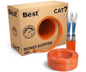 Germany B.e.s.t Cable de red dúplex CAT 7, 50 m, cable de red LAN de cobre, cable Ethernet S/FTP 10 Gbps, Cat7, cobre puro, cable de datos PoE+ LSZH