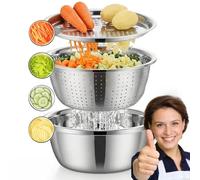 Germany Multifunctional Stainless Steel Basin,2026 New Shredding & Drainage Chopping,5-in-1 Strainer and Drain Basket for Vegetables Fruits,Rice Rinser Food Graters(11"/28cm)