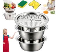 Germany Multifunctional Stainless Steel Basin, 3 in 1 Stainless Steel Shredding & Drainage Chopping Basin, Stainles Steel Bowl Colander for Kitchen (28cm)