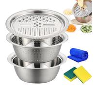 Germany Multifunctional Stainless Steel Basin, 3-in-1 Stainless Steel Shredding & Drainage Chopping Basin with Grater, Strainer, Drain Basket, for Kitchen, Salad, Vegetable Prep (30cm)