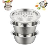 Germany Multifunctional Stainless Steel Basin,4 in 1 Stainless Steel Shredding & Drainage Chopping Basin with Vegetable Strainer & Drain Basket,Metal Nesting Bowls Colander & Grater (28 cm / 11.02 in)