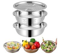 Germany Multifunctional Stainless Steel Basin - 5-in-1 Stainless Steel Basin Set, Shredding Drainage Chopping Bowl with Vegetable Strainer & Drain Basket, for Vegetables Fruits,Rice Rinser (#M)