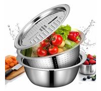 Germany Multifunctional Stainless Steel Basin,Stainless Steel Colander Basin with Grater,3 in 1 Shredding & Drainage Chopping Basines,Kitchen Mixing Bowl,for Vegetables Fruits Pasta(26cm)