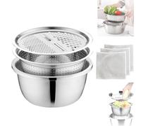 Germany Multifunctional Stainless Steel Basin, Stainless Steel Shredding & Drainage Chopping Basin, 2024 New Multifunctional Steel Basin, 3 in 1 Colander Strainer Set with Cleaning Cloth (10.24in)