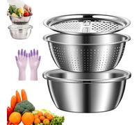Germany Multifunctional Stainless Steel Basin, Stainless Steel Shredding & Drainage Chopping Basin, 3 in 1 Stainless Steel Basin for Julienne, Mincing, Slicing (11.02in)