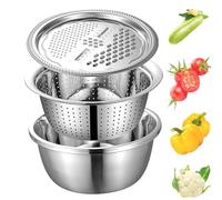 Germany Multifunctional Stainless Steel Basin, Stainless Steel Shredding & Drainage Chopping Basin for Vegetables Fruits,Rice Rinser (26CM)