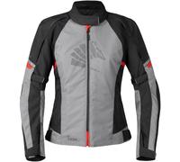 Germot Tara impermeable Chaqueta textil de motocicleta para mujer, negro-gris-rojo, tamaño 38