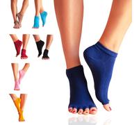 GERNEO® - El original - Calcetines de yoga premium para pilates, ballet, gimnasia, fitness, abiertos y antideslizantes, sin dedos, Azul medianoche, M
