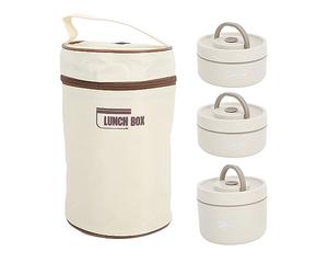 gernie Caja Térmica Bento, Acero Inoxidable 304 Sellado a Prueba de Fugas Tarro Aislado de Alimentos Fiambrera Aislante Redonda Portátil Multifuncional con Bolsa Térmica para Adultos (3