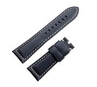 GeRnie Correa de reloj de cuero de vaca genuino, suave, resistente al agua, color blanco y negro, 22/24/26mm, hecha for correa, hebilla Tang Pin (Color : Black Beige Line, Size : 24MM_ROSE BUCKLE)