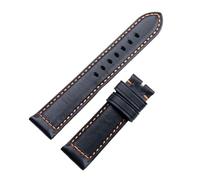 GeRnie Correa de reloj de cuero de vaca genuino, suave, resistente al agua, color blanco y negro, 22/24/26mm, hecha for correa, hebilla Tang Pin (Color : Black Orange Line, Size : 22MM_ROSE BUCKLE)