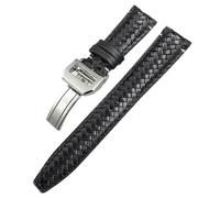 GeRnie Correa de reloj tejida de piel de vaca, 20, 21mm, 22mm, apta for relojes, correa de reloj de cuero genuino con extremo curvado (Color : Black Silver Square, Size : 22MM_SHIPMENT FROM CHINA)