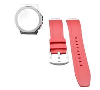 GeRnie Metal Rubber Watch Strap Watchband Bezel Stainless Steel Fluororubber Belt (Color : Red SET)