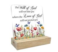 Geroclonup Decoración religiosa de escritorio con citas cristianas La voluntad de Dios no te llevará, placa acrílica de 15 cm con soporte de madera para mujer, para el hogar y el dormitorio