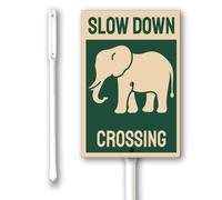 Geroclonup Divertido letrero de patio con texto en inglés "Slow Down Elephant Crossing", 4.6 x 6 pulgadas, placa de jardín de aluminio, letrero impermeable con estaca de 12.8 pulgadas
