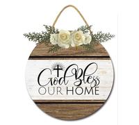 Geroclonup Letrero con texto en inglés «God Bless This Home» para puerta delantera, porche, rústico, redondo, de madera, decoración de pared para decoración del hogar