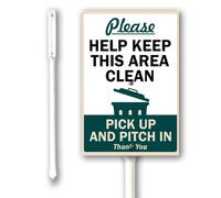 Geroclonup Letrero de aluminio con estaca, de 7 x 8.8 pulgadas, con texto en inglés "Please Help Keep This Area Clean Pick Up And Pitch In" con estaca, letrero de aluminio libre de óxido para