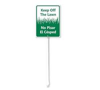 Geroclonup Letrero de aluminio resistente con estaca para patio, jardín, césped, calle, exteriores (17,5 x 22 cm), con texto en inglés "Keep Off The Lawn No Pisar El Césped"