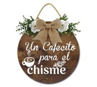 Geroclonup Letrero de bar de café con texto en inglés "Un Cafecito Para el Chisme, letrero de madera rústica, letrero de café para decoración de pared, placa de madera colgante para el hogar,
