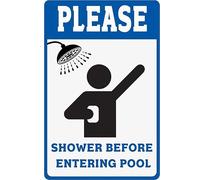 Geroclonup Letrero de chapa de metal para piscina, 20 x 30 cm, con texto en inglés "Please Shower Before Entering Pool"