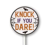 Geroclonup Letrero de Halloween para patio, decoración con texto en inglés «Knock If You Dare», estacas decorativas de aluminio, para exteriores, para fiestas de Halloween, patio, césped, jardín
