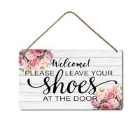 Geroclonup Letrero de madera rústica para colgar con texto en inglés "Remove Your Shoes Off Door", con texto en inglés "Welcome Please Leave Your Shoes at the Door", 20 x 30 cm, decoración vintage