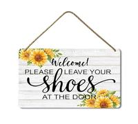Geroclonup Letrero de madera rústica para colgar con texto en inglés "Remove Your Shoes Off Door", con texto en inglés "Welcome Please Leave Your Shoes at the Door", 20 x 30 cm, decoración vintage