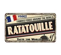 Geroclonup Letrero de metal con texto en inglés "Famous Food Around The World" Ratatouille - Letrero decorativo para pared, 15,2 x 30,5 cm