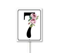 Geroclonup Letrero de número 7 con rosas de 8 x 12 pulgadas de metal con estacas, apto para estacionamientos al aire libre y canchas de tenis al aire libre y lugares públicos, letreros de números de