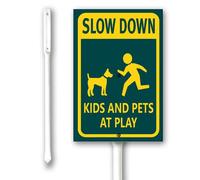 Geroclonup Letrero Slow Down Kids And Pets At Play - Letrero de aluminio de 4.6 x 6 pulgadas, protección UV y resistente a la intemperie, para entrada, vecindario, seguridad comunitaria