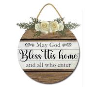Geroclonup May God Bless This Home And All Who Enter - Letrero para puerta delantera, porche, rústico, redondo, de madera, decoración de pared para decoración del hogar