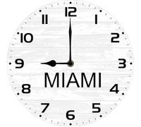 Geroclonup Miami TIME - Reloj de pared con zona horaria mundial, para oficina, negocios, 25 x 25 cm, silencioso, de madera, para sala de estar, hogar, baño, cocina, funciona con pilas, fácil de leer