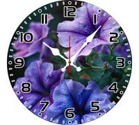 Geroclonup Reloj de pared con diseño de flores Petunia, decoración de primavera, 25 cm, funciona con pilas, sin tictac, flores silenciosas, relojes decorativos para sala de estar, dormitorio, hogar