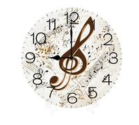 Geroclonup - Reloj de pared redondo de madera con notas musicales de 25 cm, silencioso, sin tictac, funciona con pilas, movimiento de cuarzo, analógico, con manecillas, para decoración de dormitorio