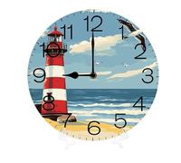 Geroclonup Reloj de pared retro de faro de 25 cm con sonido y luz de gaviota marina. Decora tu dormitorio, cocina u oficina con un elegante reloj de pared