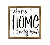 Geroclonup Take Me Home Country Road - Letreros cuadrados de madera rústica, placa de madera vintage para granja, decoración grande con marco de madera para colgar en la pared, 8 pulgadas