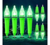 Gerrii Paquete de 8 luces de pesca subacuáticas estables en verde, luces LED de caída profunda, 4 x 6.7 4 x 4.7 pulgadas, 360°, impermeables, señuelos de cebo compatibles con baterías AA para noche y